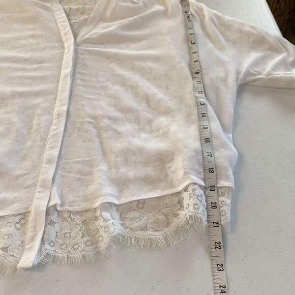 ST. STUDIO Georgette Covered Lace Badwing Button Up Cropped Shirt Short Sleeve - Picture 15 of 16